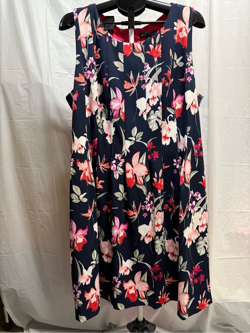 Jessica Howard Navy Floral Dress 22W Plus Sleeveless Spring Wedding Guest Dress